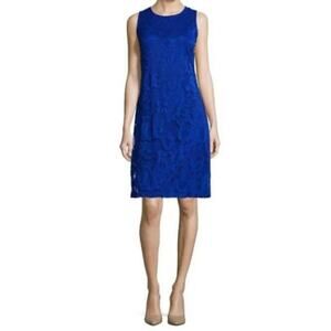 Ronni Nicole Sheath Dress Knee Length Lined Eyelet Overlay Blue Size Small